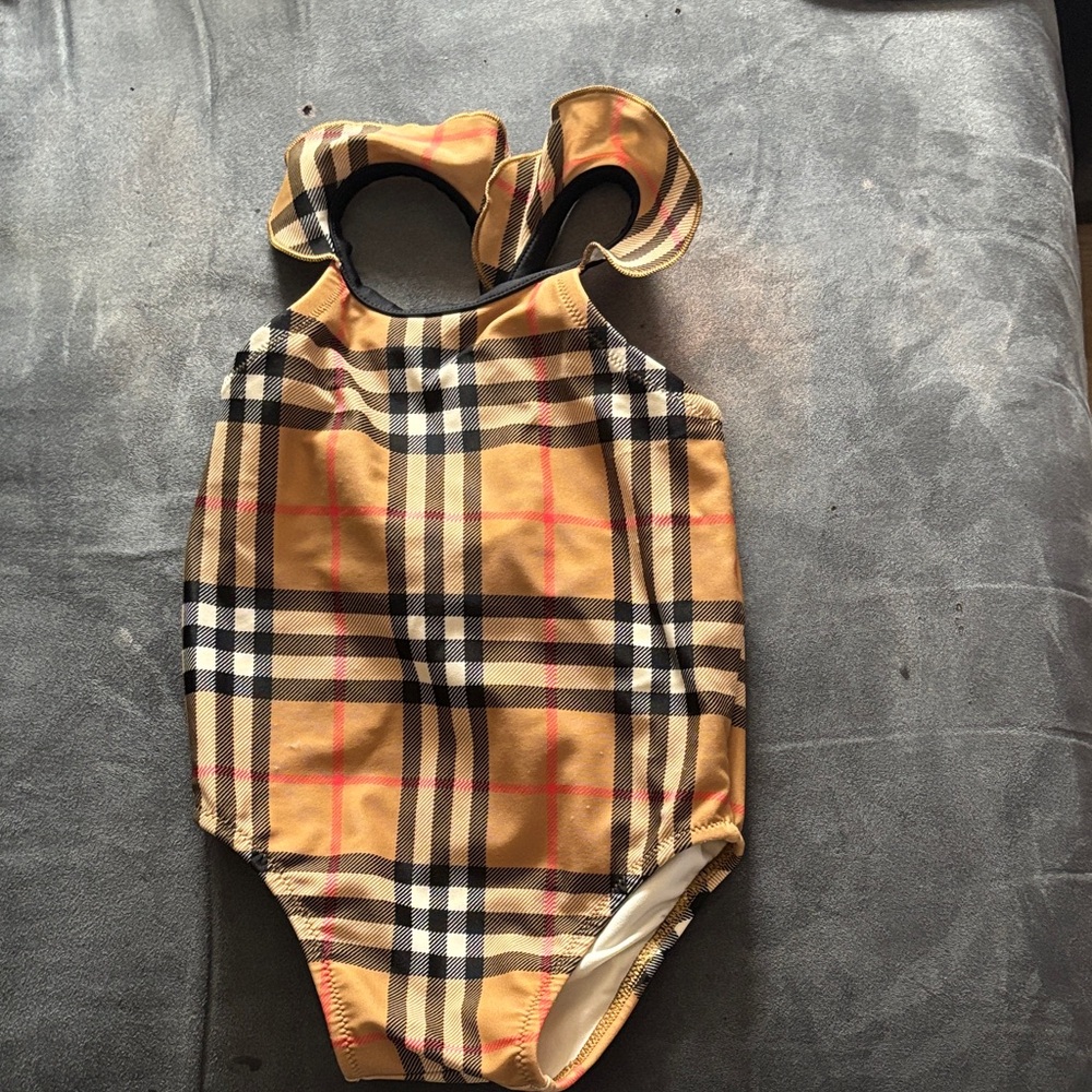 Burberry Kids Plaid Swimsuit in Tan and Black like new worn Twice.